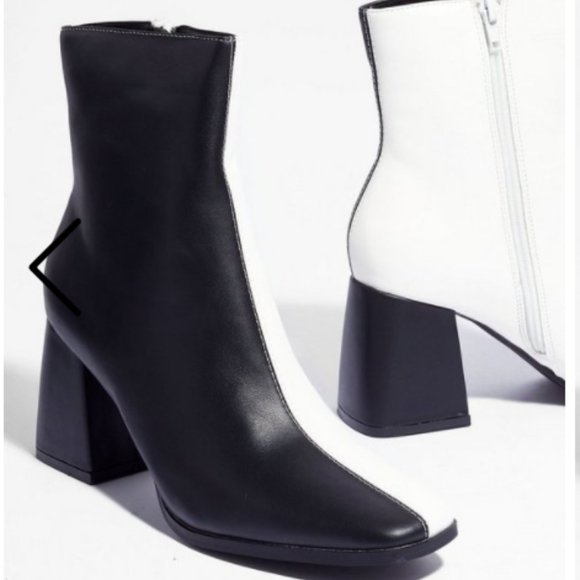 NWT Two Tone B&W Faux Leather Heeled Boots - Picture 4 of 15